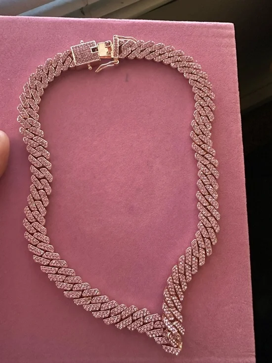 Rose Gold and pink Pave Cuban Link Necklace - Women's Jewelry - Picture 2 of 7